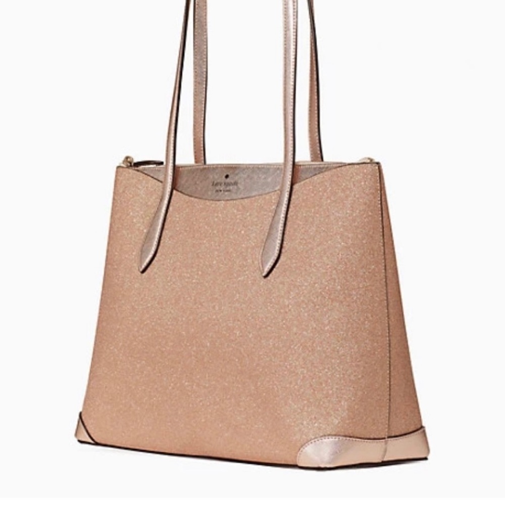 Kate Spade Lola Shimmy Glitter Rose Gold Holiday Tote Bag - Picture 2 of 14